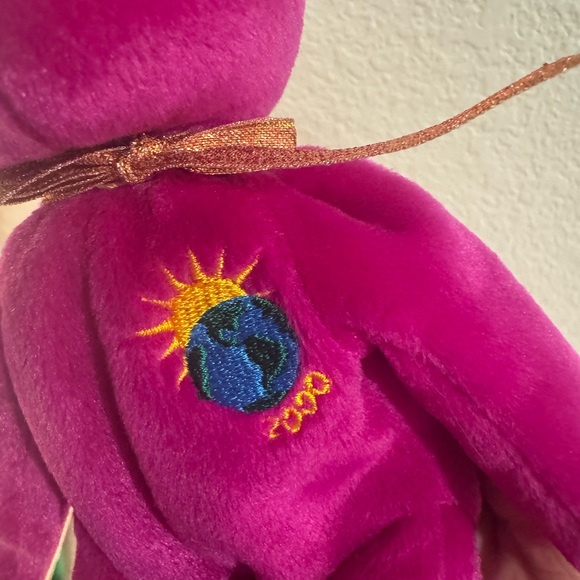 Plush Purple Teddy Bear with Gold Ribbon - Picture 2 of 4